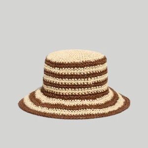 Madewell straw bucket Striped Brown and Cream Hat M/L